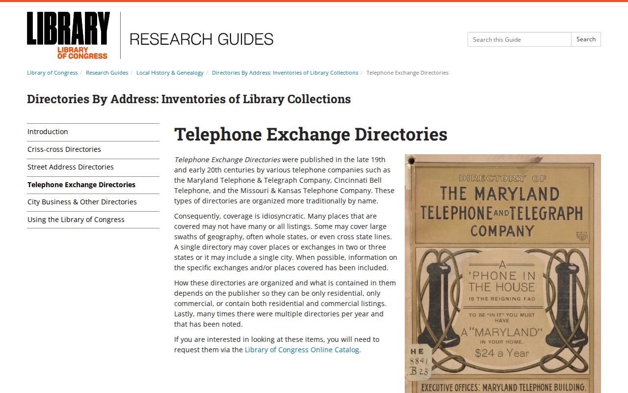 Library of Congress guide for Babylon city directory telephone holdings